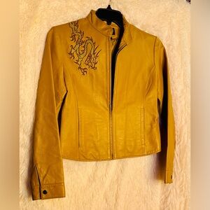 Marcia Collection Luxurious Italian Leather Jacket – Embroidered Dragon